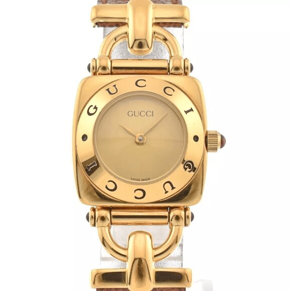 GUCCI 6300L Gold Plated/Leather gold Dial Quartz Ladies Watch - Picture 1 of 9